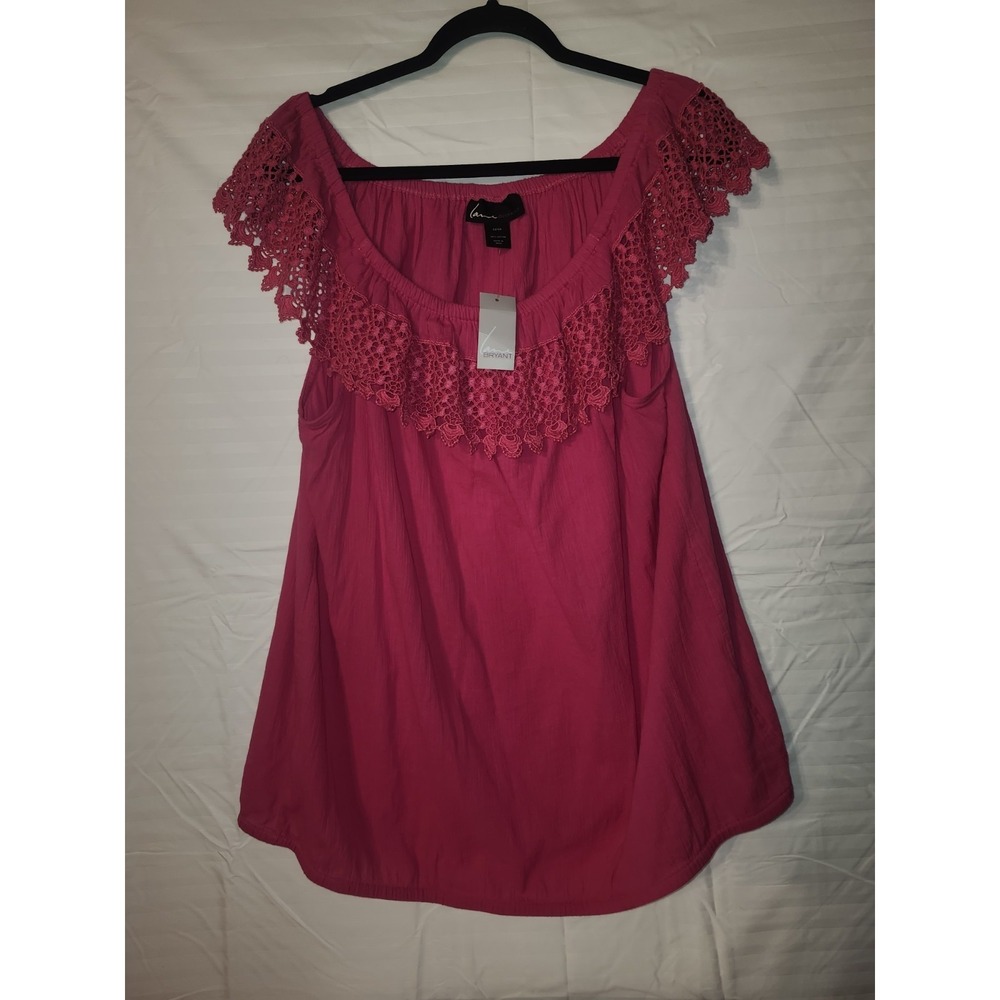 NWT Lane Bryant Eyelet Frill Ruffle Off-Shoulder Swing Tee Size 22/24 Pink